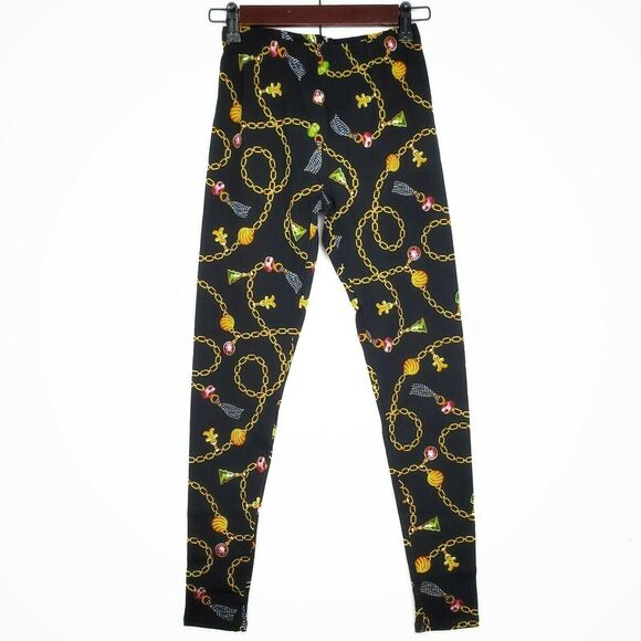 Christmas Leggings‎ Juniors Sz S Black Gingerbread Tree Charm Chain Holiday Knit - Picture 1 of 4